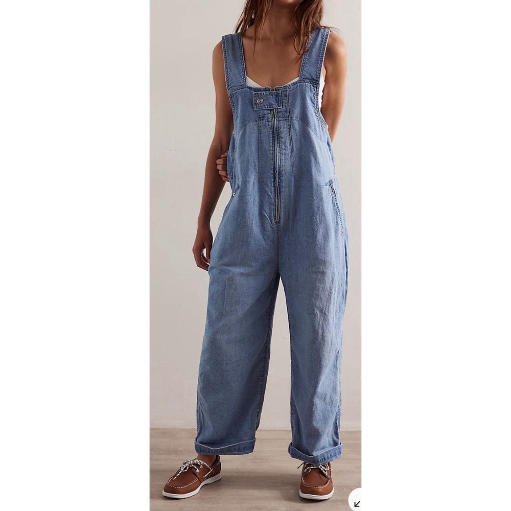 FREE PEOPLE We The Free Jude One-Piece Light Indigo Blue Denim Size XL Overalls
